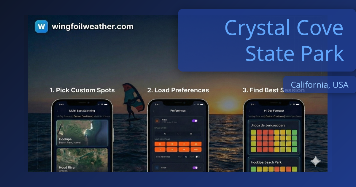 Crystal Cove State Park: 8 kph WSW Now | Wingfoil Forecast | California ...